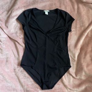 Black V Neck Bodysuit